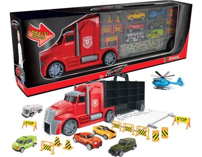 1:16 Tahač s auty a vrtulníkem 55 cm - Poškozený obal