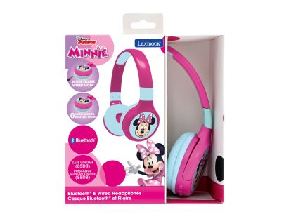 Lexibook 2v1 bluetooth skládací sluchátka Minnie s limitem hlasitosti