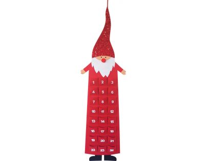 Anděl Adventní kalendář z filcu skřítek červený 124 cm