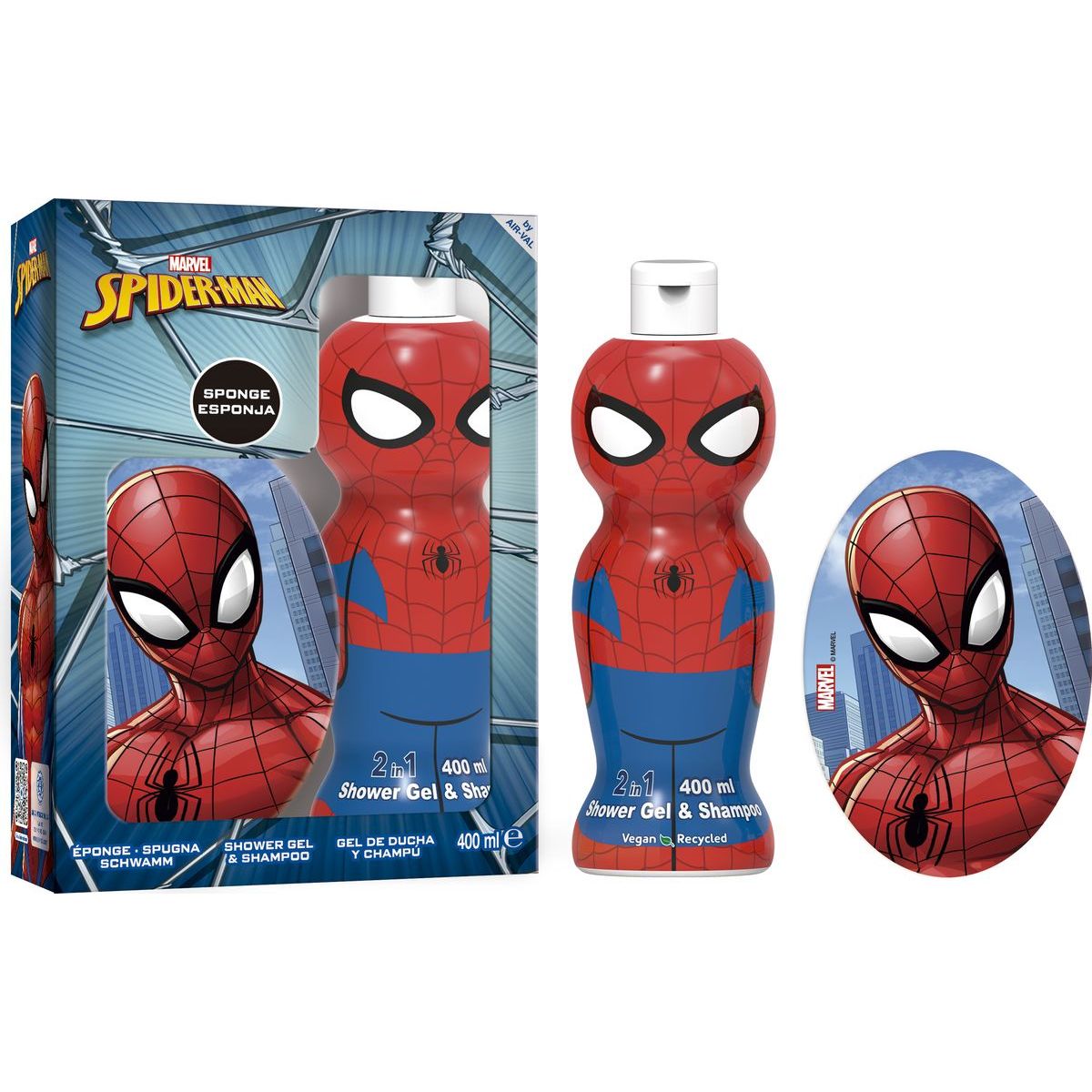 Air-Val Spiderman dárková sada s 1D sprchovým gelem a šamponem 400 ml 2 v 1 s houbičkou