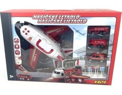 Alltoys Hasičské letadlo s nákladním prostorem  a se 3 autíčky 1 : 64