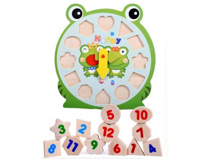 Alltoys Skládačka hodiny dřevěná žabka