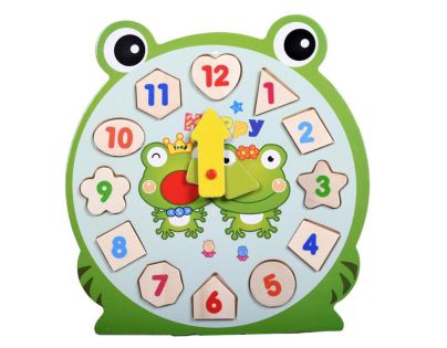 Alltoys Skládačka hodiny dřevěná žabka