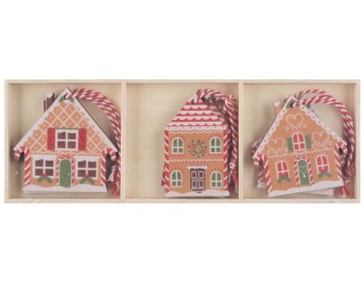 Anděl Přerov Dřevěné domky barevné na zavěšení cca 6 x 6 x 0,5 cm, 6 ks v krabičce