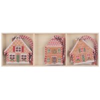 Anděl Přerov Dřevěné domky barevné na zavěšení cca 6 x 6 x 0,5 cm, 6 ks v krabičce