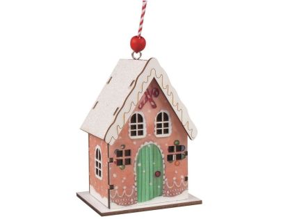 Anděl Přerov Dřevěný domek barevný s glitry na zavěšení 7 x 9,5 x 5 cm