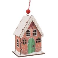 Anděl Přerov Dřevěný domek barevný s glitry na zavěšení 7 x 9,5 x 5 cm