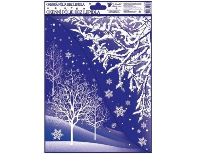 Anděl Přerov Okenní fólie s glitry rohová Zimní krajina 38 x 30 cm
