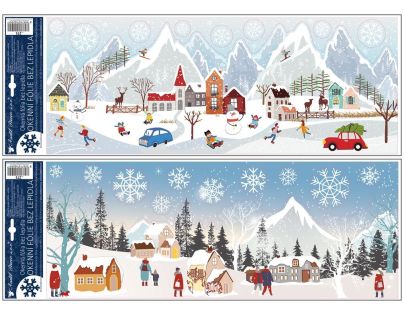Anděl Přerov Okenní fólie s glitry Zimní vesnička 21 x 59,5 cm