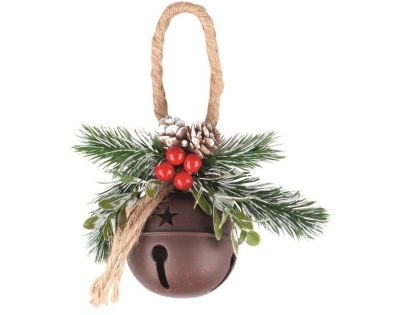 Anděl Přerov Rolnička kovová hnědá s dekorem na zavěšení 15 x 20 x 8 cm