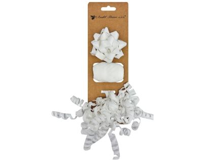 Anděl Přerov Sada na balení dárků bílá, rozeta 7 x 3,5 x 7 cm, stuha 0,5 cm x 10 m, kudrlina s lepíkem