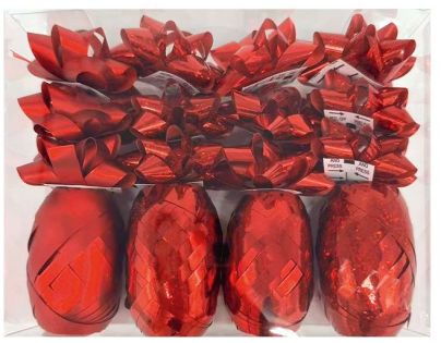 Anděl Přerov Sada na balení dárků červená, rozeta 5 x 2 x 5 cm 12 ks, stuha 0,5 cm x 10 m 4 ks