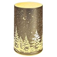 Anděl Přerov Svítící skleněný válec s motivem krajiny zlatý, 12,8 x 7,5 cm, teplá bílá, 10 LED, časovač