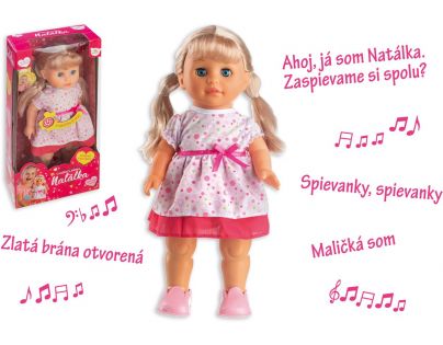 Bábika Natálka chodiaci a slovensky spievajúci