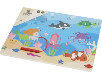 BABU - Dřevěné puzzle s prutem mořský svět