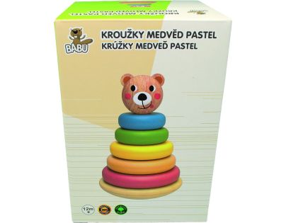 BABU - Skládací pyramida pastelové kroužky MEDVĚD