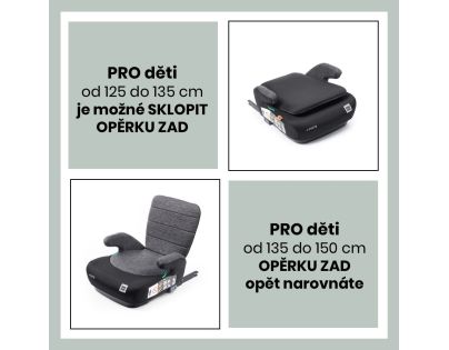 BabyAuto DOKA iFIX 125-150, podsedák se sklopnými zády, black grey flame