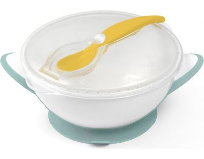 BabyOno Miska uzavíratelná s přísavkou a lžičkou 300 ml zelenožlutá