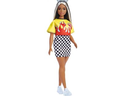 Barbie modelka 30 cm Ohnivé tričko a kostkovaná sukně