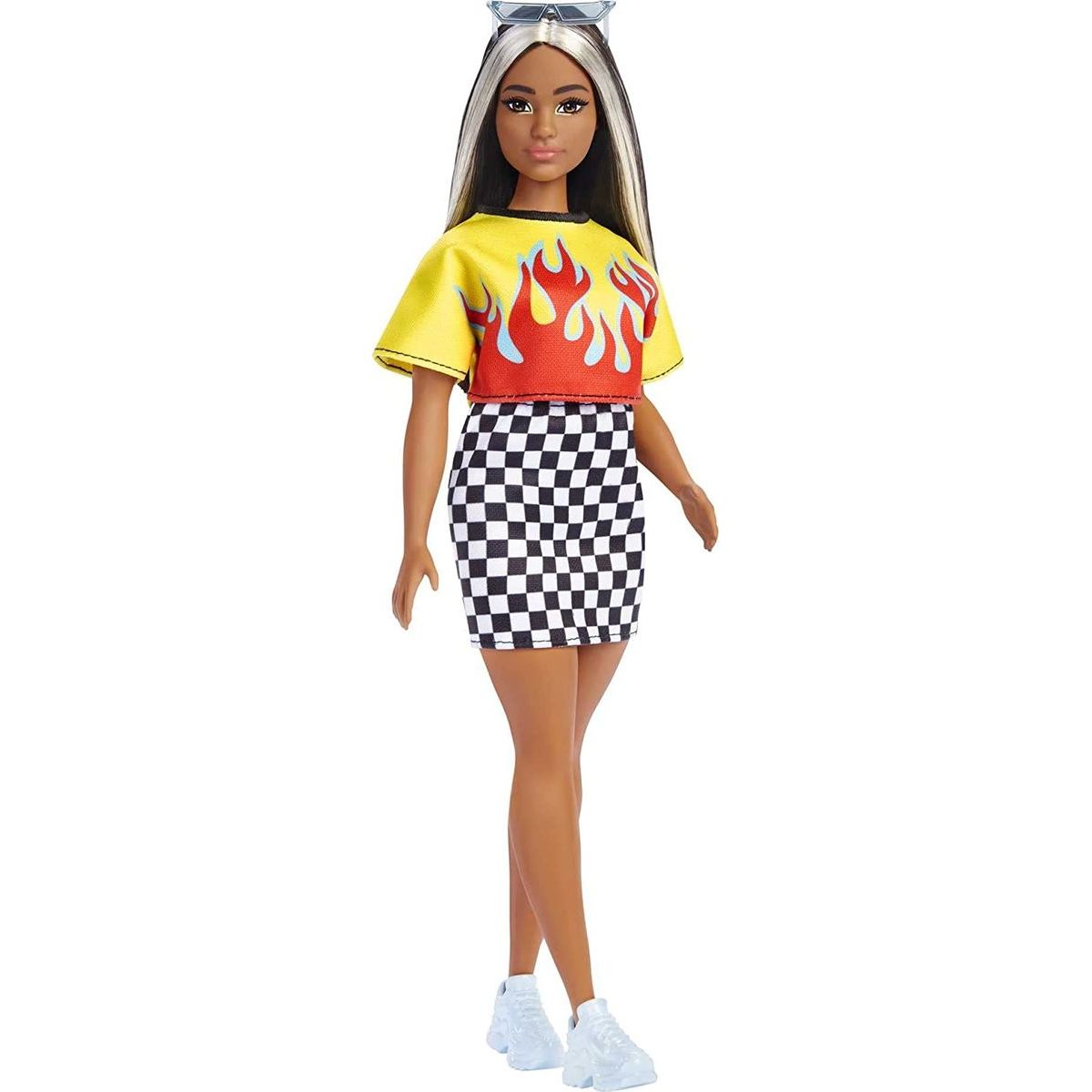 Barbie modelka - ohnivé tričko a kostkovaná sukně