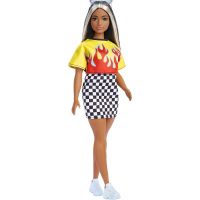 Barbie modelka 30 cm Ohnivé tričko a kostkovaná sukně