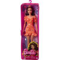 Barbie modelka 30 cm Oranžové šaty s bílými květy 5