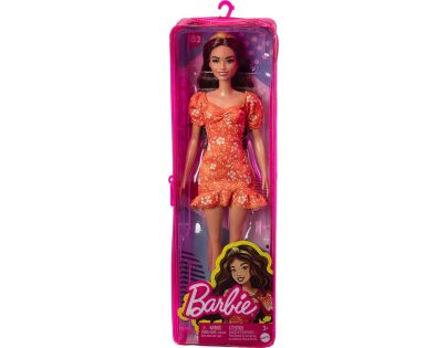 Barbie modelka 30 cm Oranžové šaty s bílými květy
