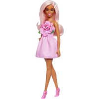 Barbie Modelka - růžové šaty s růží