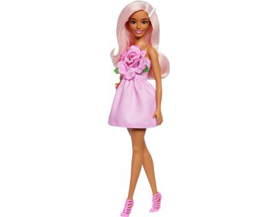 Barbie Modelka - růžové šaty s růží