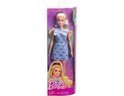 Barbie Modelka - šaty s modrými mašlemi