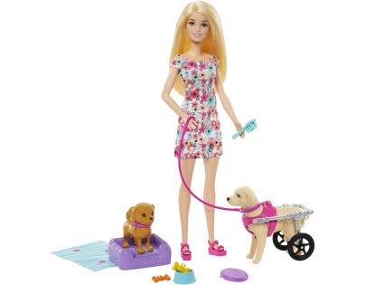 Barbie panenka a pejsek s invalidním vozíčkem
