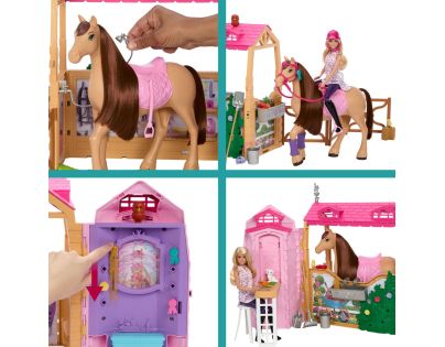 Barbie HXJ44 Stáje s koněm Pepper a panenkou