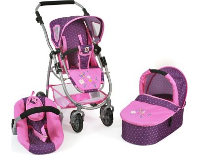 Bayer Chic Kočárek pro panenky Emotion All In 3v1 - Dots purple pink