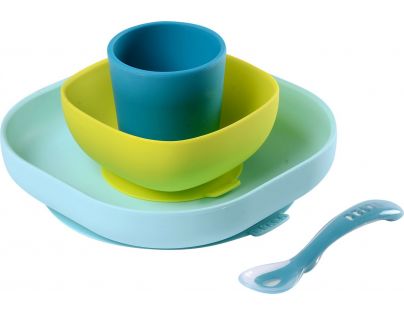 Béaba Jídelní sada silikonová 4-dílná Blue