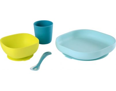 Béaba Jídelní sada silikonová 4-dílná Blue