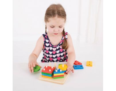 Bigjigs Baby Nasazování barevných tvarů na tyče