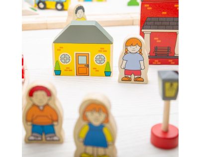 Bigjigs Rail Dřevěná vláčkodráha město a vesnice 101 dílů