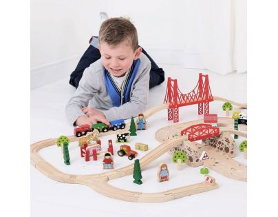 Bigjigs Rail Dřevěná vláčkodráha s venkovskou cestou 80 dílů - Poškozený obal