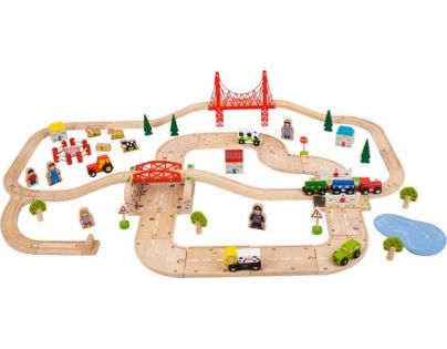 Bigjigs Rail Dřevěná vláčkodráha s venkovskou cestou 80 dílů