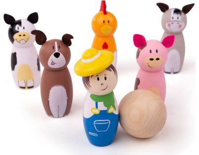 Bigjigs Toys Dřevěné kuželky farma - Poškozený obal