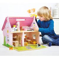 Bigjigs Toys Přenosný dřevěný domeček pro panenky 3