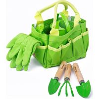 Bigjigs Toys Zahradní set nářadí v plátěné tašce zelený 2