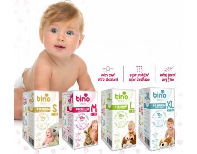Bino Baby Premium Pleny vel. S 3-8 kg 6 x 10 ks s dárkem