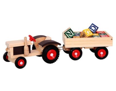 Bino 82077 - Traktor s gumovými koly a vlečkou ABC