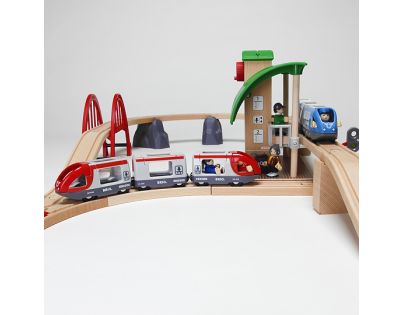 Brio Vláčkodráha velká s výhybkami, mostem a nástupištěm 42 dílů - Poškozený obal