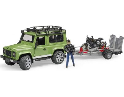 Bruder 02598 Land Rover Station Wagon s přívěsem, Scrambler Ducati Cafe Racer a řidič