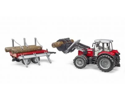 Bruder 2046 Massey Ferguson 7480 s přívěsem na dřevo