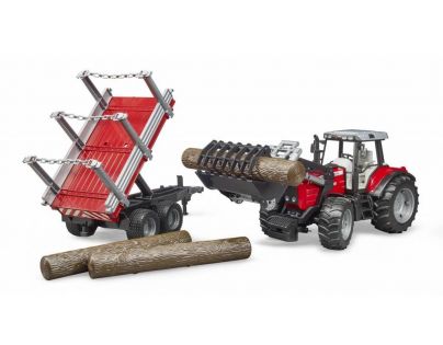 Bruder 2046 Massey Ferguson 7480 s přívěsem na dřevo