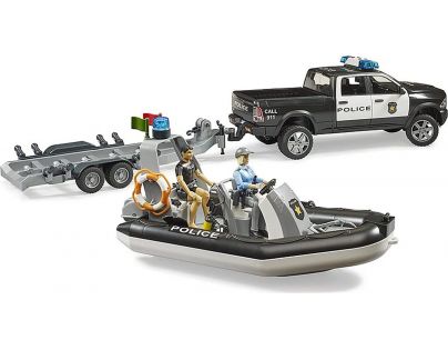 Bruder 2507 RAM 2500 Police Pickup Modul L+S s přívěsem a člunem 2 figurky 1:16