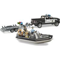 Bruder 2507 RAM 2500 Police Pickup Modul L+S s přívěsem a člunem 2 figurky 1:16 3